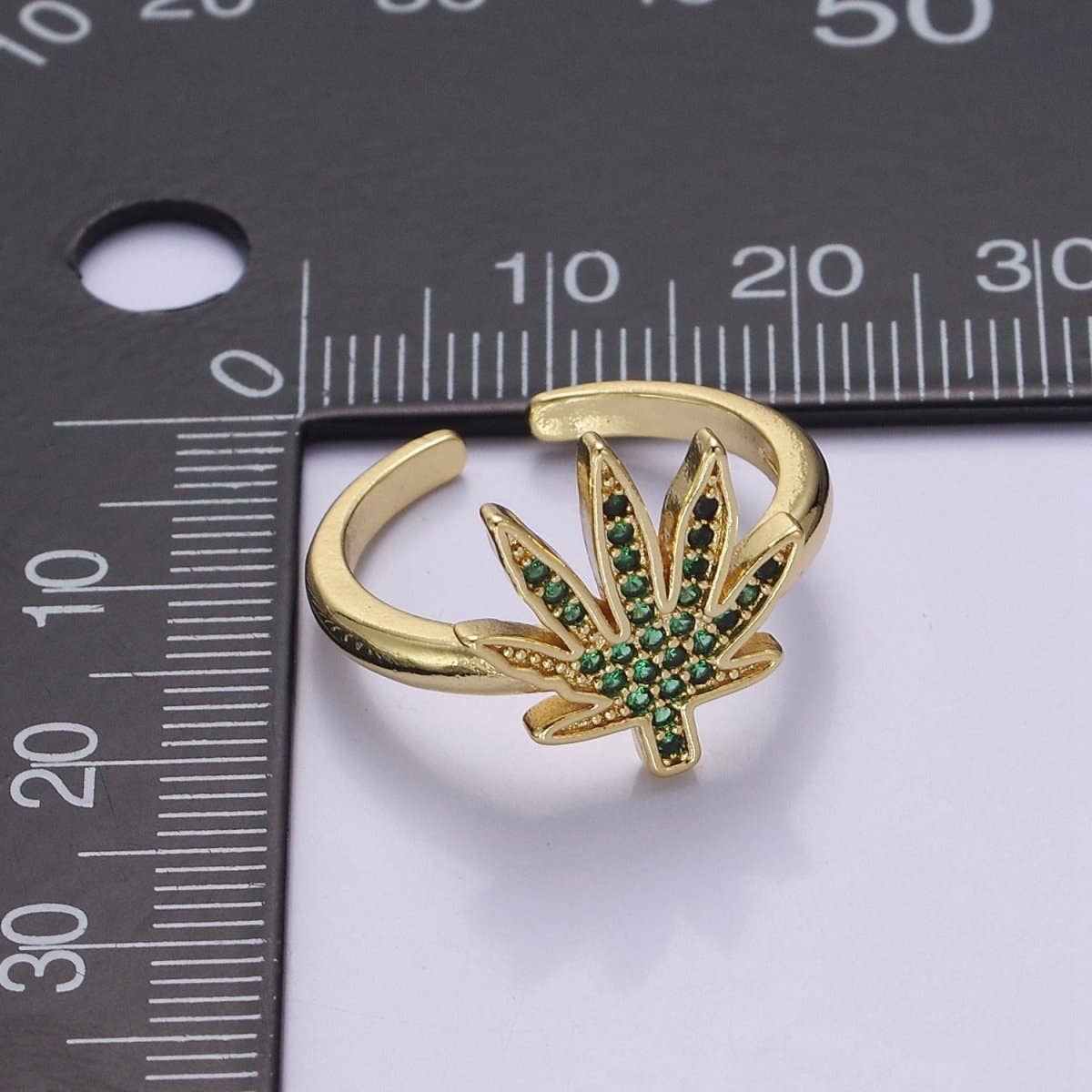 Aim Eternal - Wholesale Multi-Stone Ring - Gold Mary Jane Ring Green Weed Ring Open Adjustable Ring O-21593