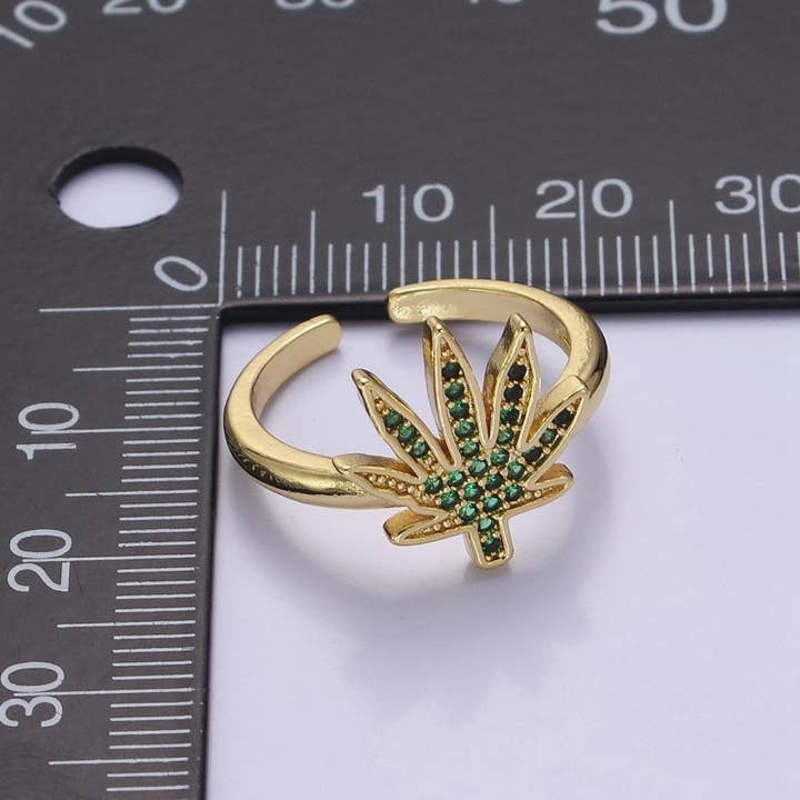 Aim Eternal - Wholesale Multi-Stone Ring - Gold Mary Jane Ring Green Weed Ring Open Adjustable Ring O-21593