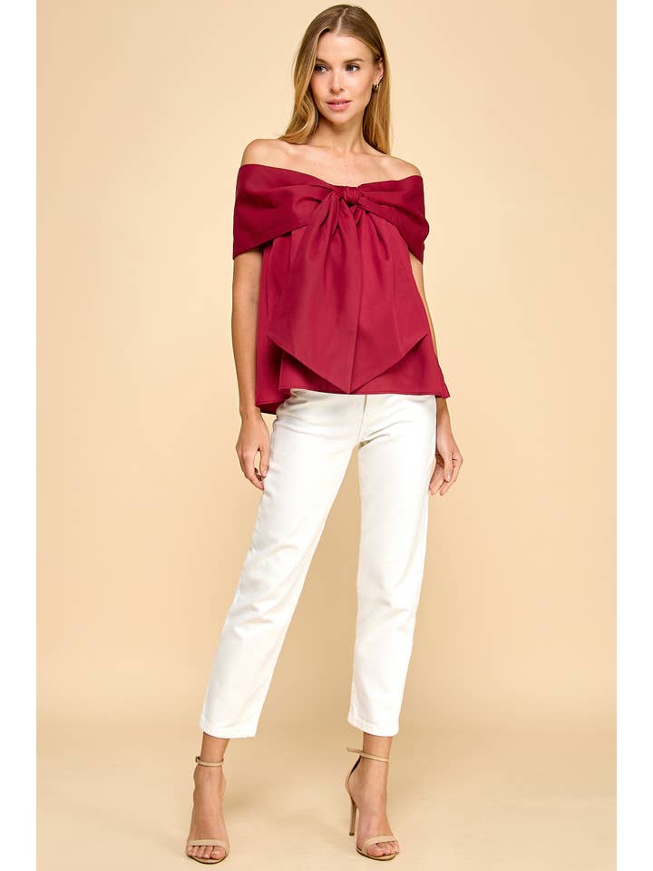 TCEC - Wholesale Blouse - Women's - CT9079-Bow Accented Off The Shoulder Top