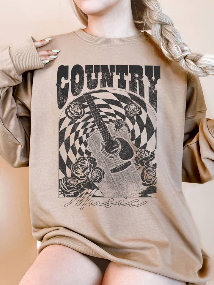 COUNTRY MUSIC GUITAR OVERSIZE GRAPHIX TERRY SWEATSHIRTS for wholesale by Rustee Clothing
