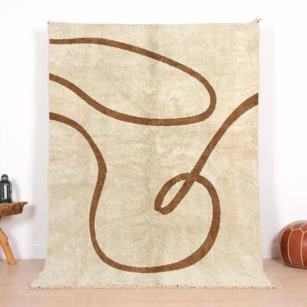 Handmade Moroccan Rug – Abstract Line Art Design-cream&camel for wholesale by woolsouk ( We handle U.S. import procedures for you )