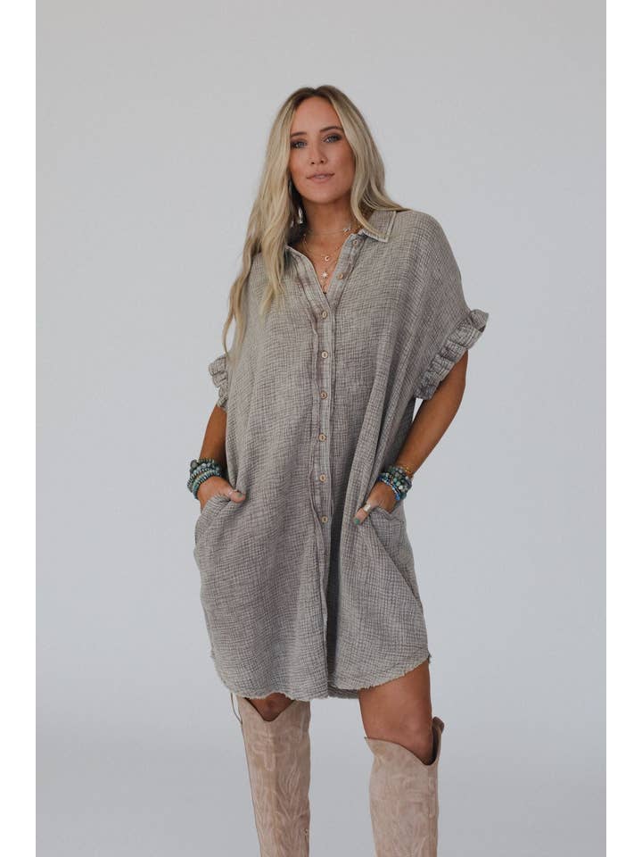 Three Bird Nest - Wholesale Dress - Women's - Heavenly Days Button Up Dress - Mushroom