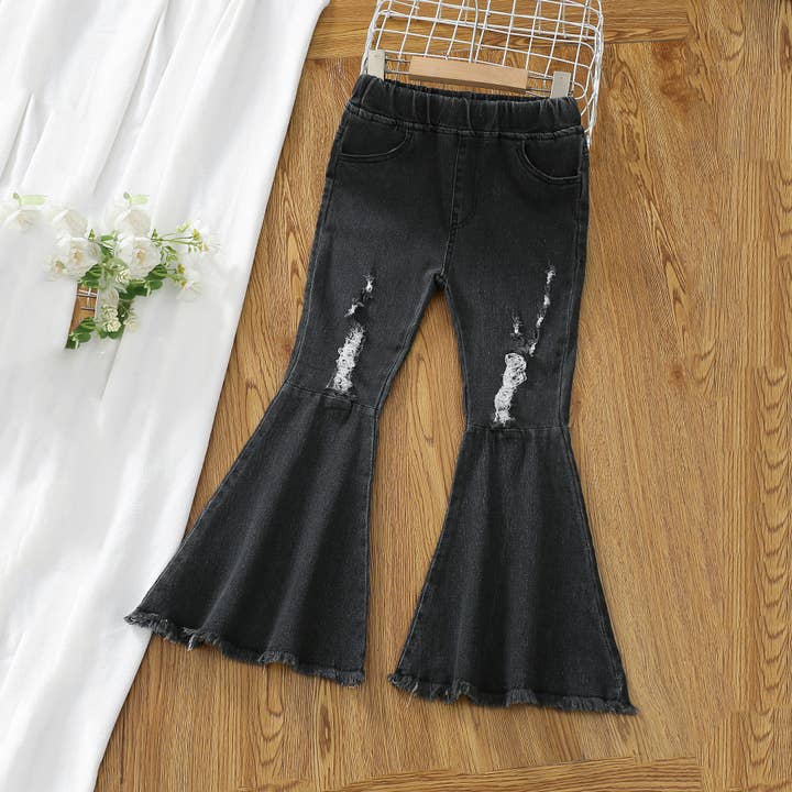 Kid Girl Ripped Raw Hem Flare Jeans for wholesale by PatPat