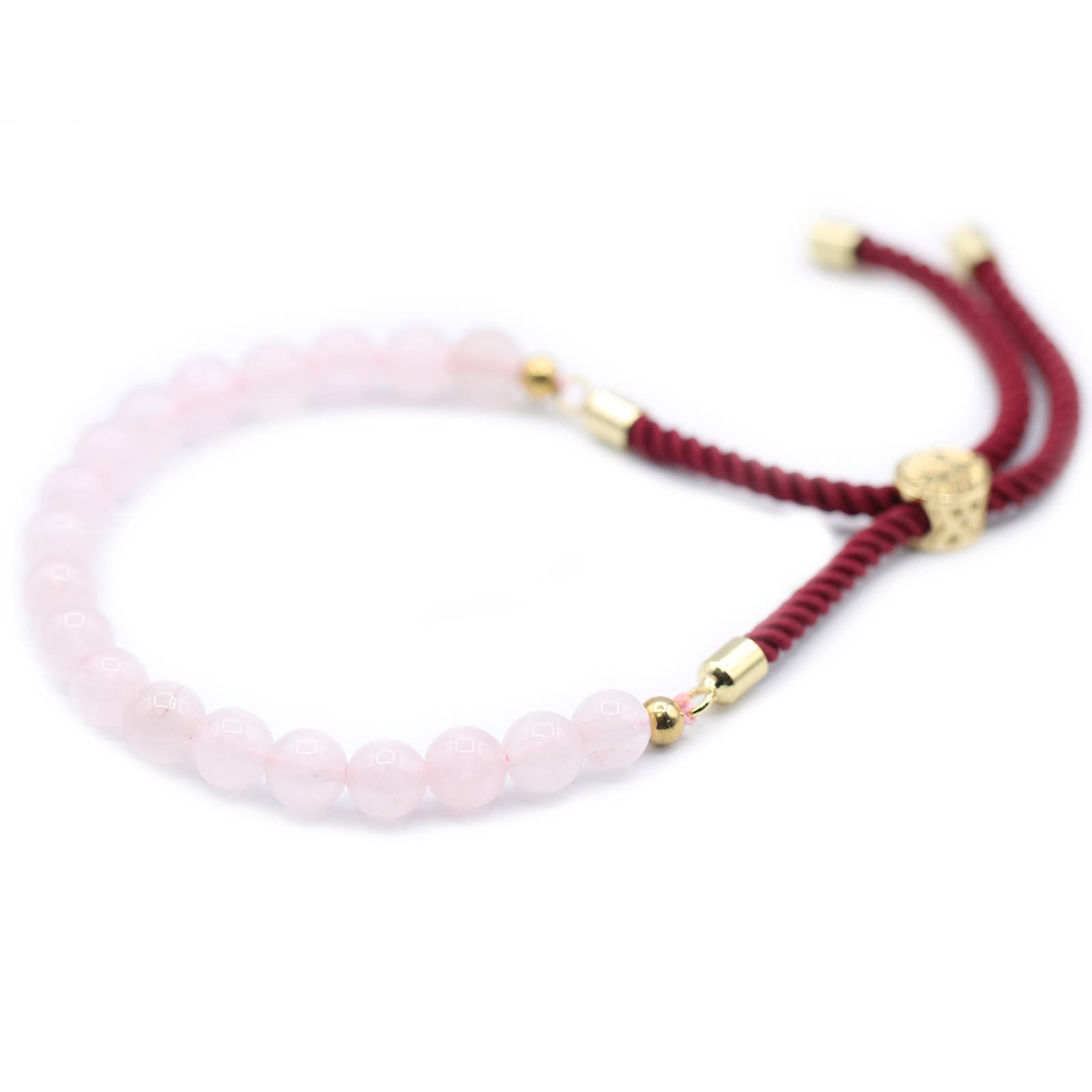 AWGifts Europe - Wholesale Armband met kralen - 18K vergulde armband met edelstenen en bordeauxkleurig koord - Rose Qua1