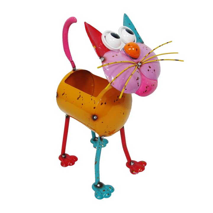 Continental Art Center - Wholesale Plant pot - Painted and Enameled Metal Cat Planter