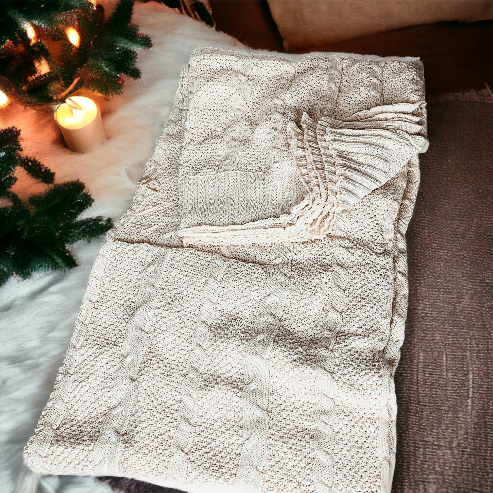 Gia Roma - Venta al por mayor Mantas de sofá - Manta vegana de algodón neutro, tipo suéter color marfil9