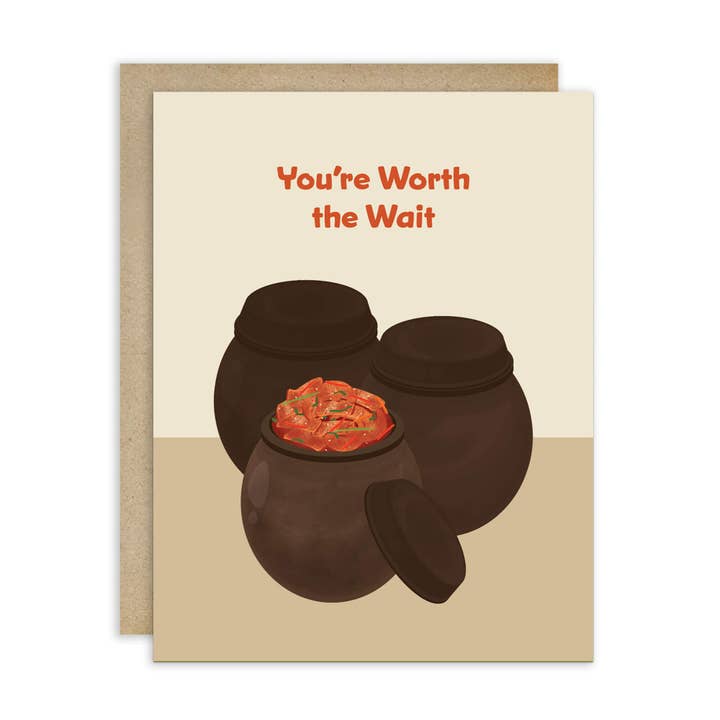 Das Warten lohnt sich | Koreanischer Kimchi-Topf Fermentierende Lebensmittel Asiatische Karte für den Großhandel von Cute Asian Cards