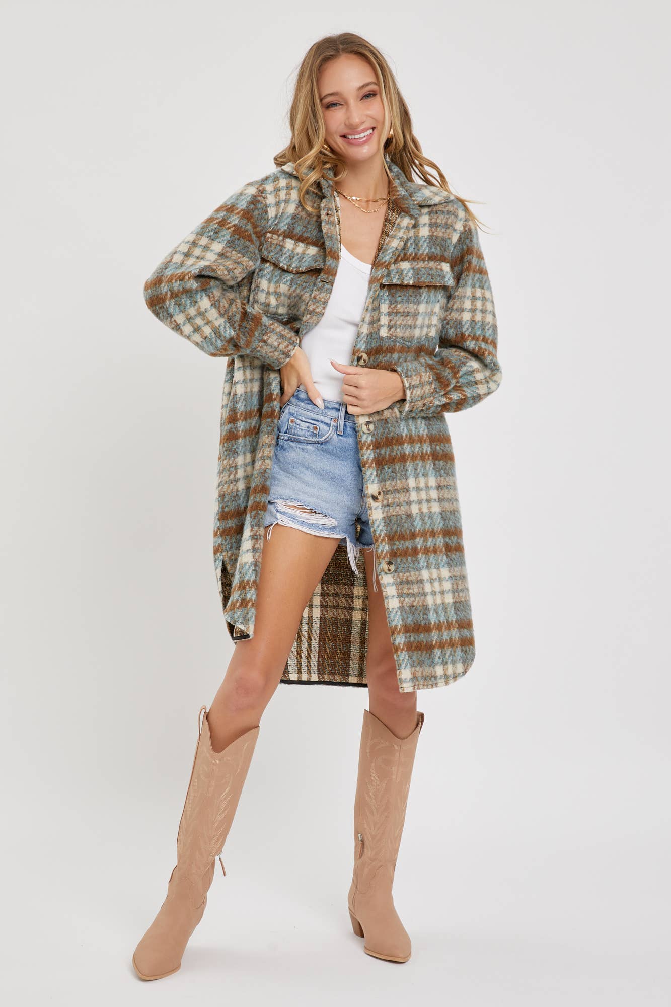 Sweet Lovely by Jen – Engroshandel Skjortejakke/shacket – til kvinder – SW1571 PLAID COAT/SHACKET13