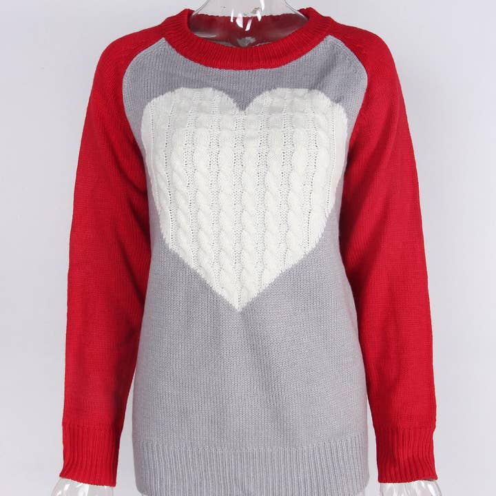 Lily Clothing - Wholesale Knit Sweater - Women's - Valentine's Day heart-shaped color-block sweater8
