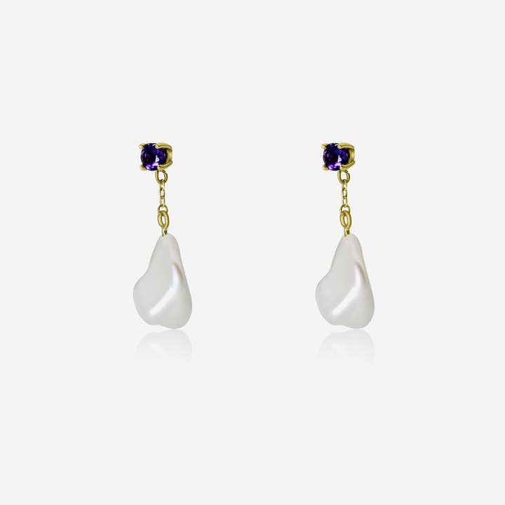 Amethyst with Pearl Drop Earrings for wholesale by Made by Petit Jewelry