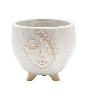 Napco - Wholesale Plant Pot - Abstract Face Footed Planter — Modern Line Art # 22316 0