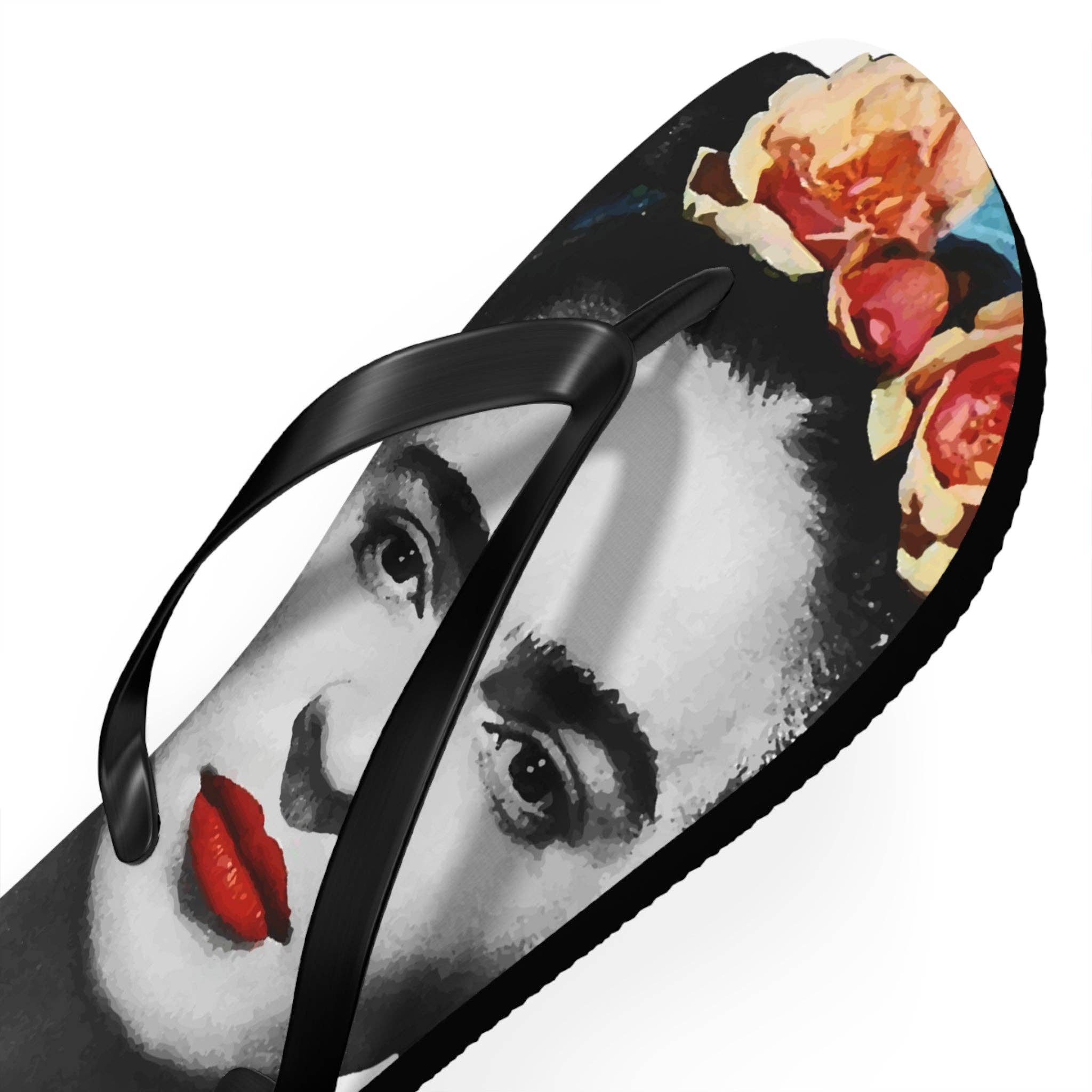 Art-O-Rama Shop – wholesale Flip Flops – Women’s – Frida Kahlo With Flowers Poster Artwork Flip-Flops2