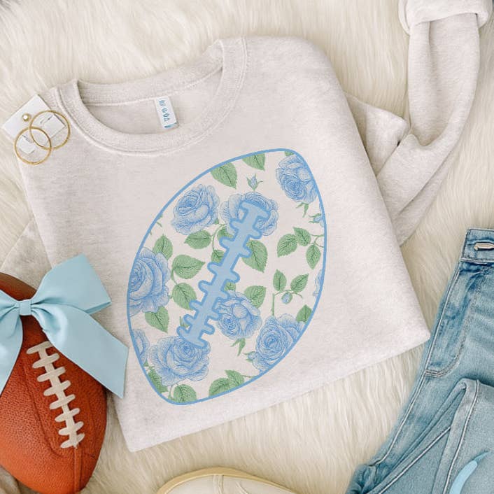 Blue Floral Football Sweatshirt/Tee for wholesale by RR Tees Wholesale