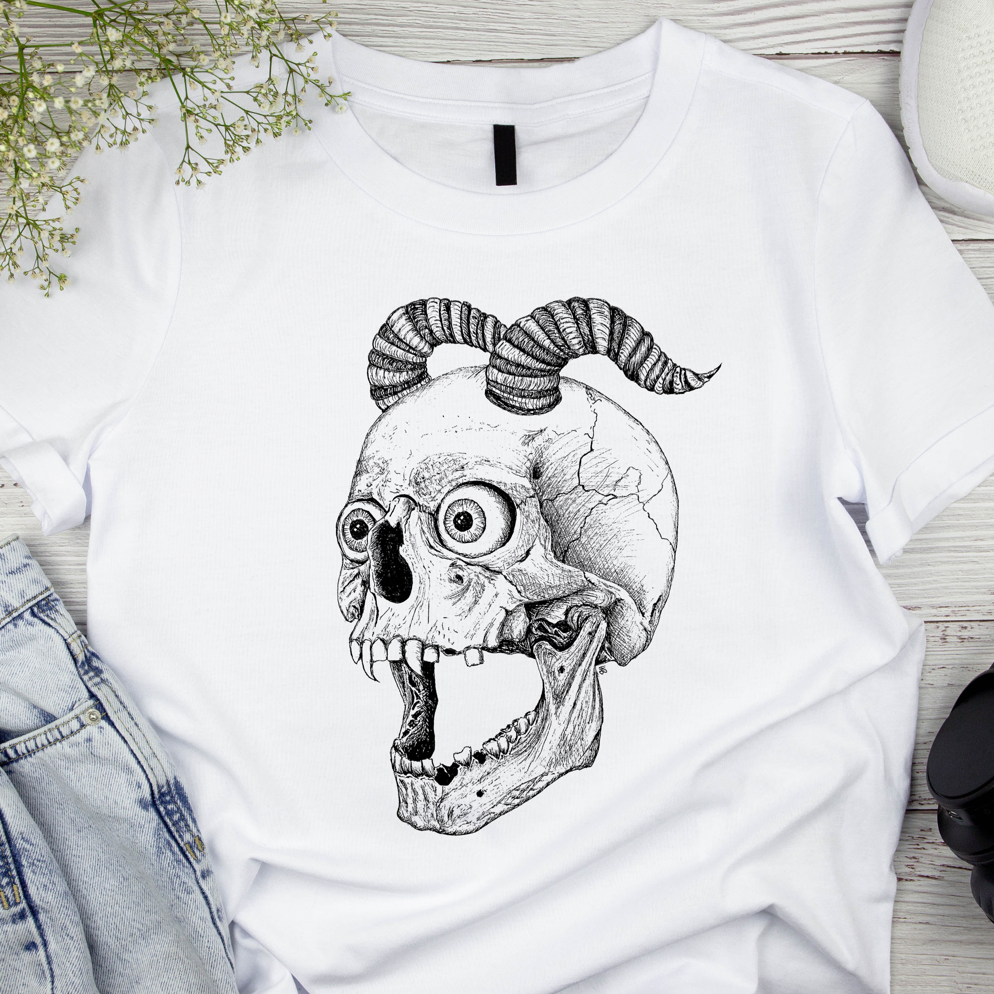 Hannah Kate Makes - Wholesale T-Shirt (Graphic) - Unisex - Screaming Skull T-shirt - White - 100% Cotton - Reg/Fitted11