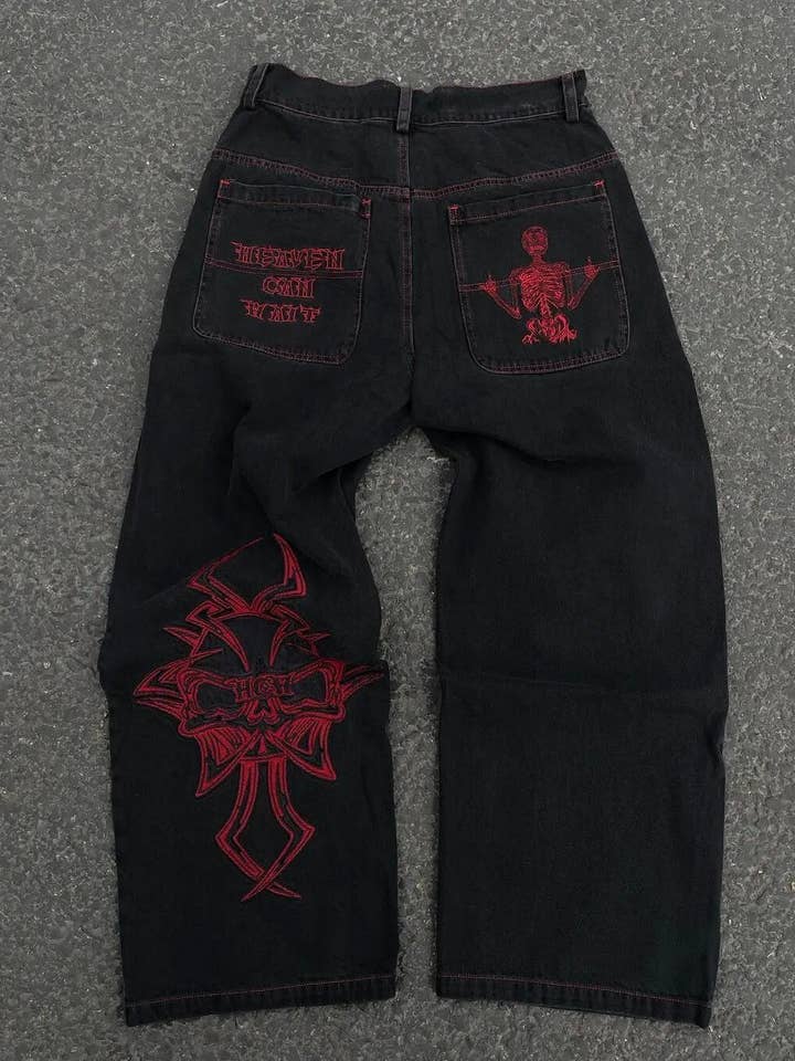 SALINA TRADING INC – wholesale Jeans – Women’s – Y2K Hip Hop Retro Skeleton Distressed Loose Fit Jeans