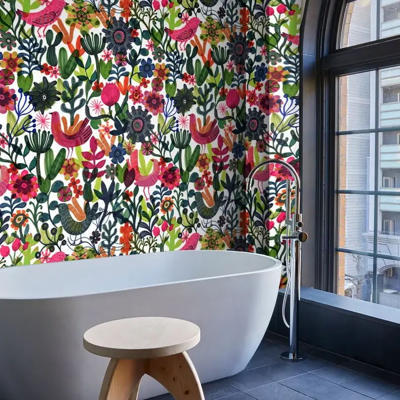 Wallpapers4Beginners - Wholesale Wallpaper - Funky Scandinavian Botanical Print Colorful Wallpaper7