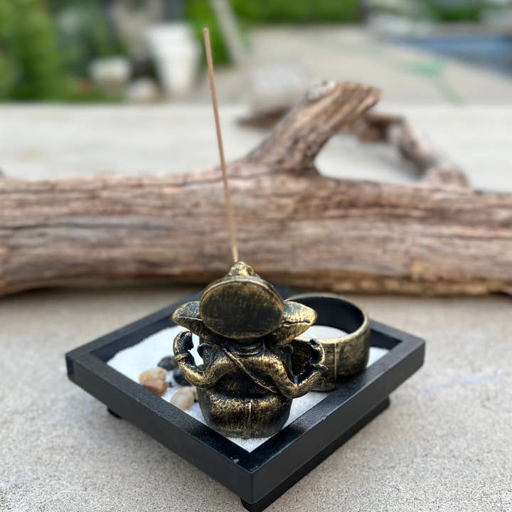 Lungta Imports - Wholesale Meditation Supplies - Mini Zen Garden Ganesh Statue Candle and Incense Holder2