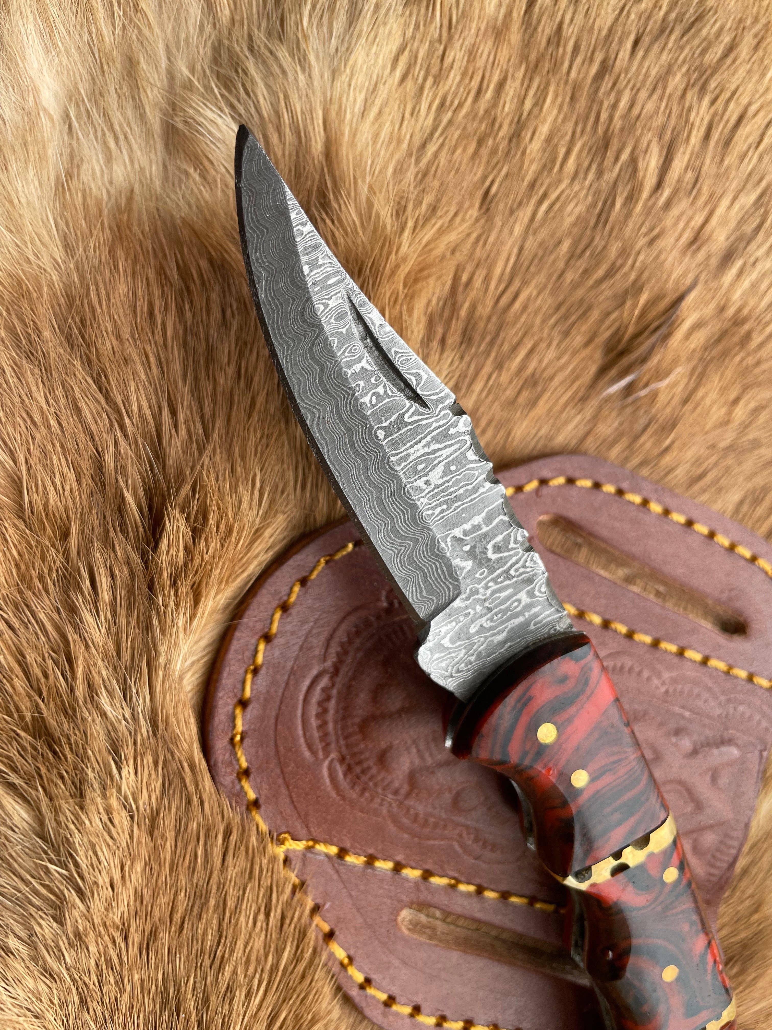 Titan International - Wholesale Pocket Knife/Holder - POCKET KNIFE RED RESIN WOOD 6.5'' DAMASCUS STEEL KNIFE STEEL1