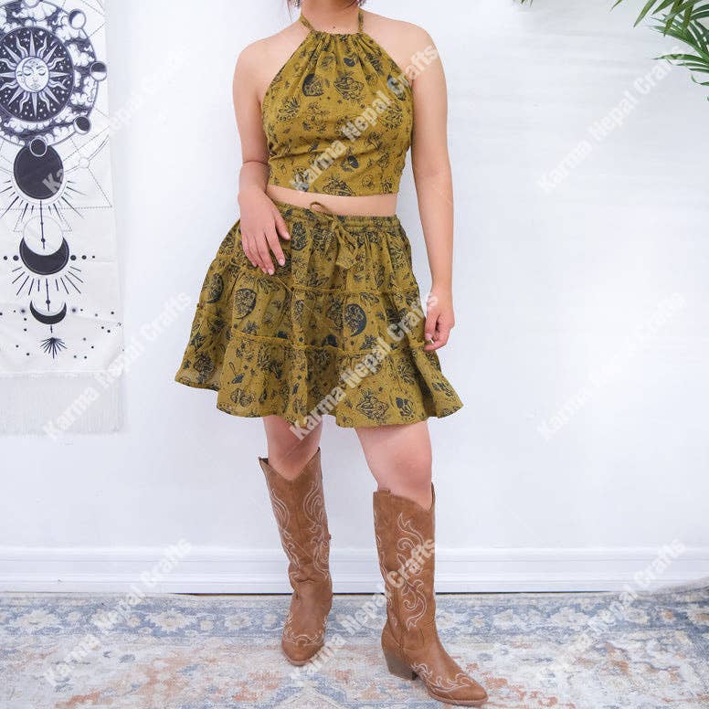 Karma Nepal Crafts – Engroshandel Top- og nederdelsæt - Dame – Flowy Mushroom Skort med Halter Topsæt2