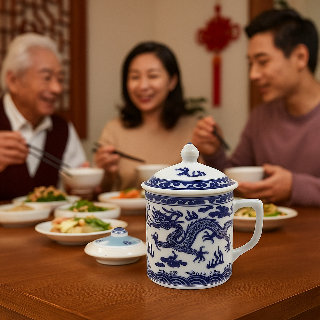 Original Source - Wholesale Coffee Mug - Blue & White Dragon Print Mug With Lid1