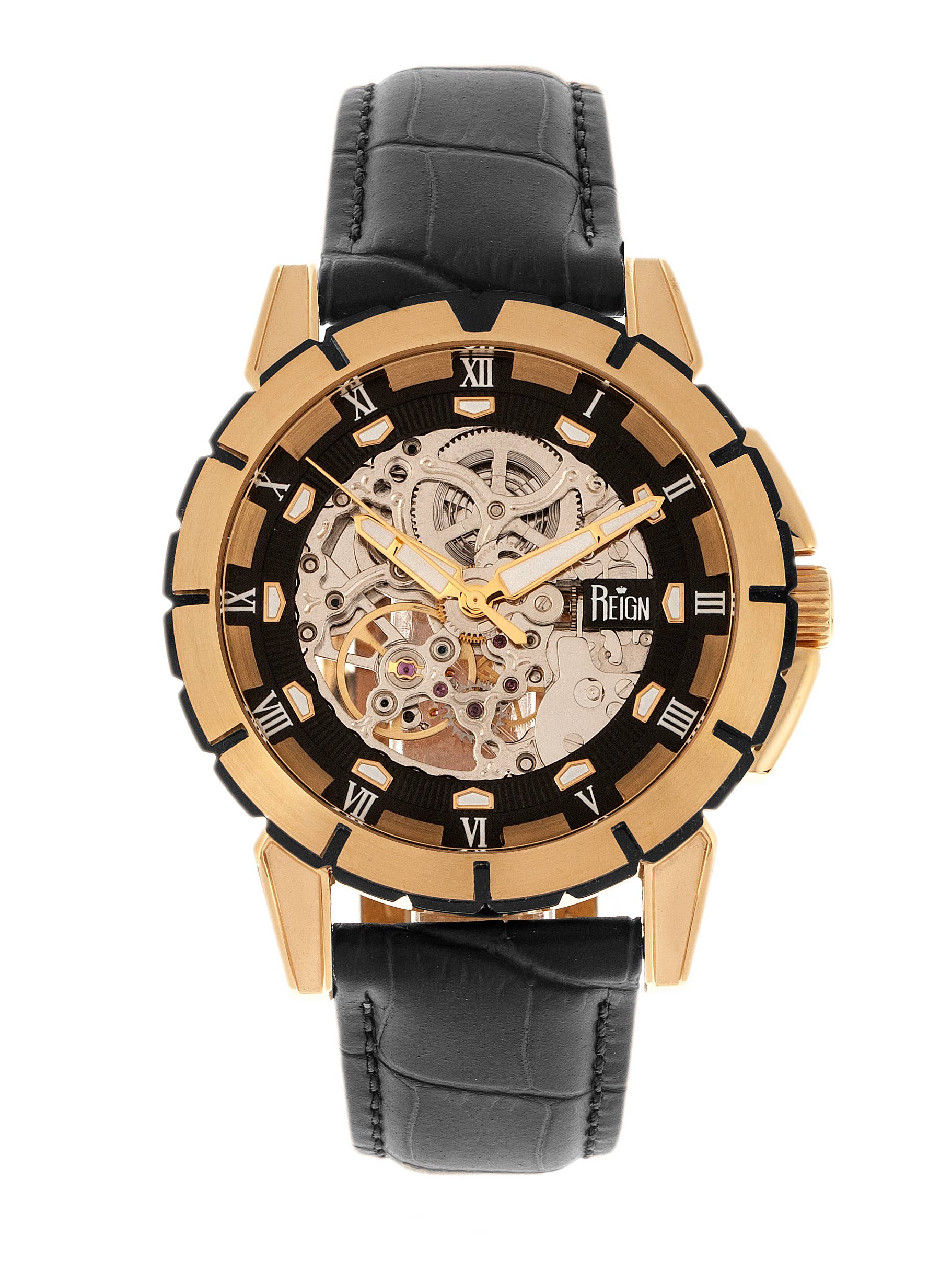 Reign - Wholesale Wrist Watch - Men's - Reign Philippe Automatic Leather-Band Skeleton Watch6