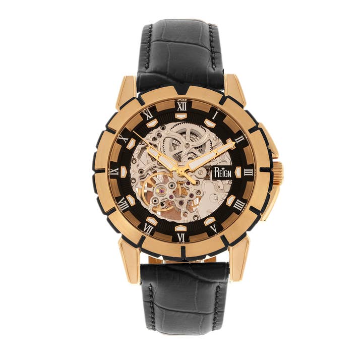 Reign - Wholesale Wrist Watch - Men's - Reign Philippe Automatic Leather-Band Skeleton Watch6