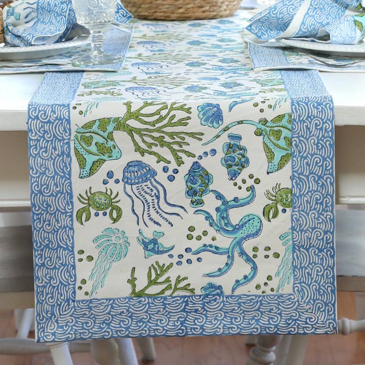 PACIFIC & ROSE TEXTILES - Wholesale Table runner - Table Runner, 14"x92", Sea Life