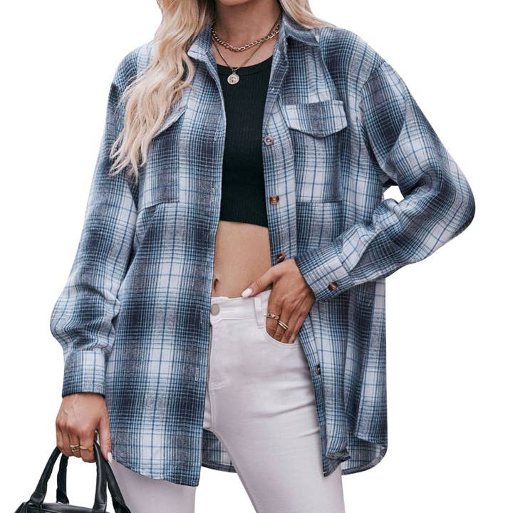 Masyal - Wholesale Buttoned-down shirt – Women's - Autumn/Winter Casual Fashion Loose Plaid Shirt8