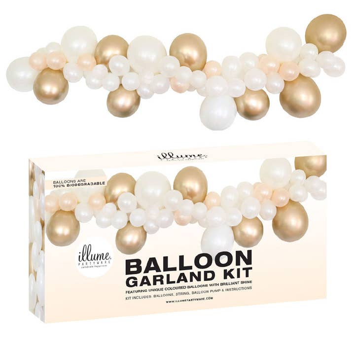 Balloon Garland Kit DIY - Gold & White for wholesale by Illume Partyware