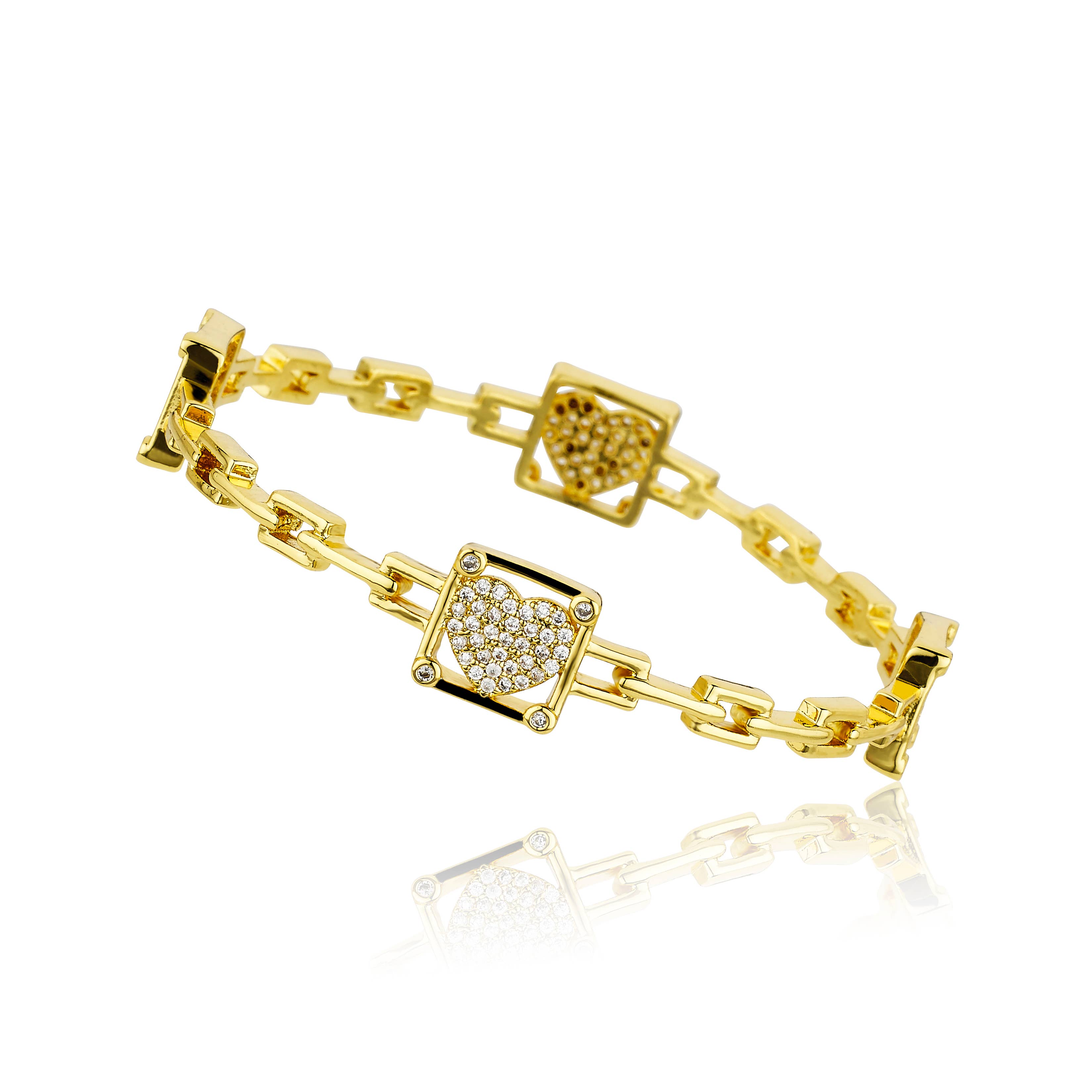 Little Miss Twin Stars Girls Classic 14k Gold-Plated Hearts Station Link Bracelet
