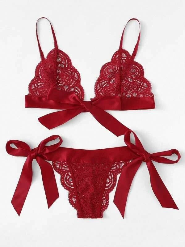 We-vibe – wholesale Lingerie Set – women's – Lace Embossed Bow Deep V Sexy Lingerie Set11