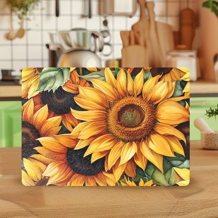 Fernville Creations - Vente Planche à découper - Planche à découper et à servir en verre trempé Sunflower