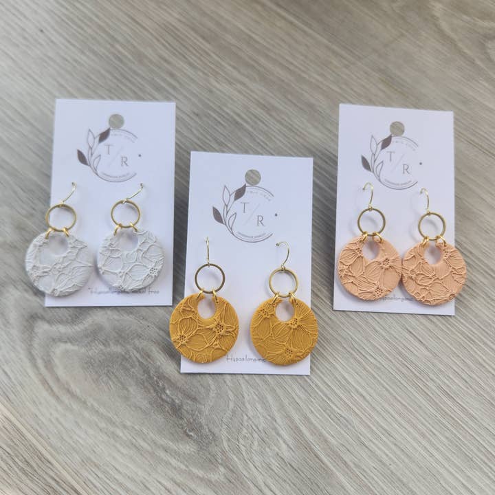 Twig & Rue boutique - Wholesale Dangle Earrings - Floral Bella| Embossed clay hoops