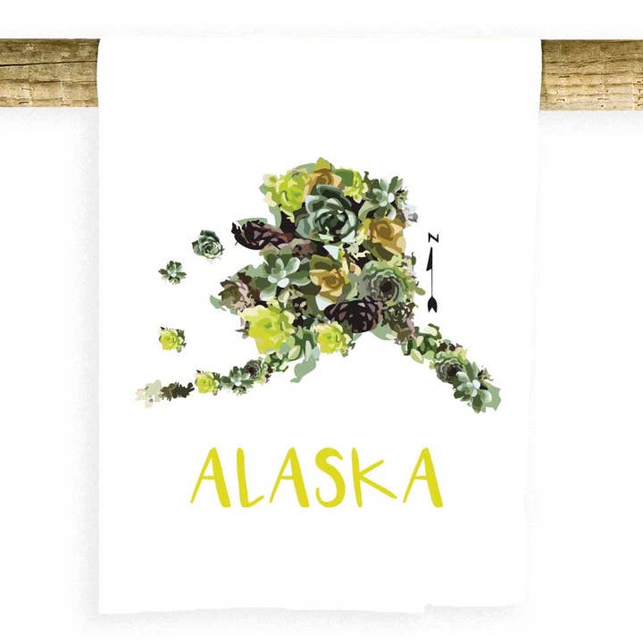 Alaska State Outline Succulents Towel for wholesale by Potluck Press