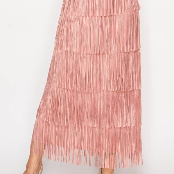 Gonna lunga a strati con frange - OLS-4794ROSA POLVERE per la vendita all'ingrosso da parte di Origami Apparel ~ Lace and Crochet inspired