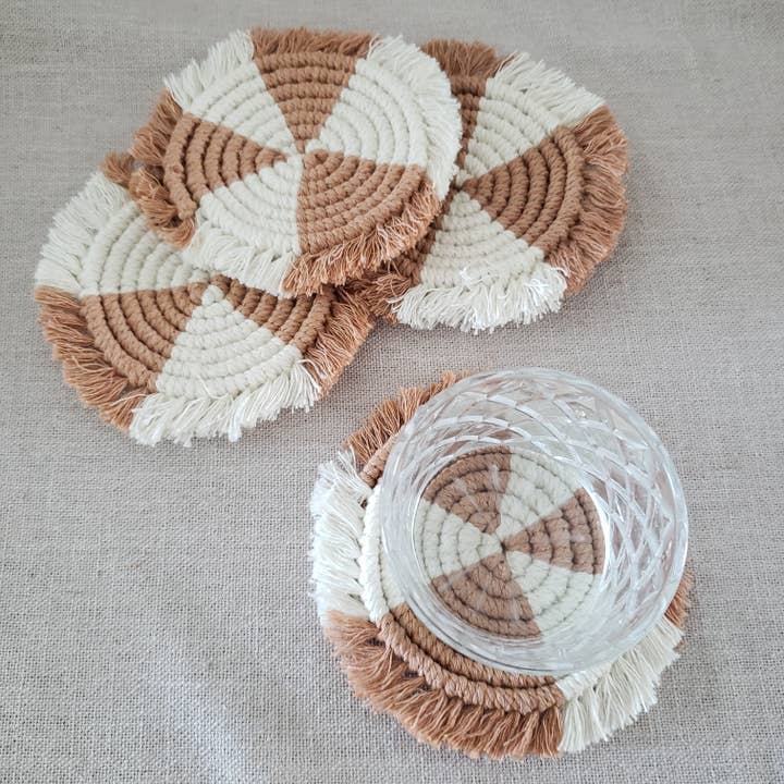 Set of 4 Macrame Round Coasters for wholesale by Made By Tatica