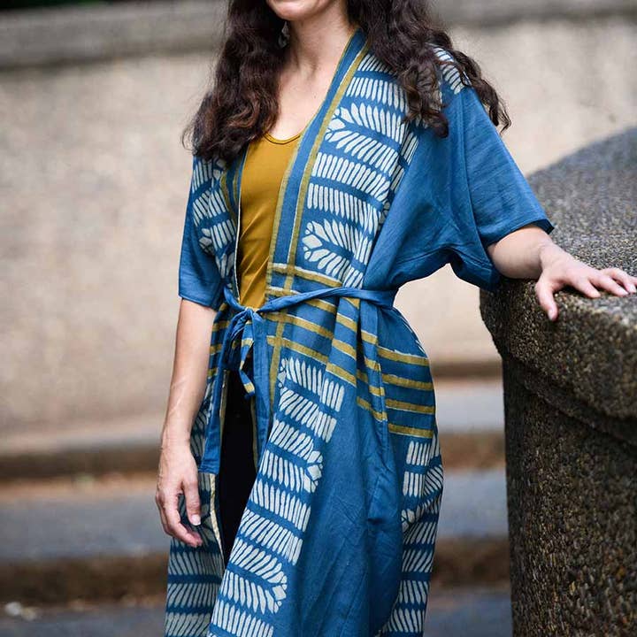 Ichcha - Wholesale Kaftan - Women's - Blue Beach Coverup Lounge Kimono/Robe Kaftan Dress - Aarya11