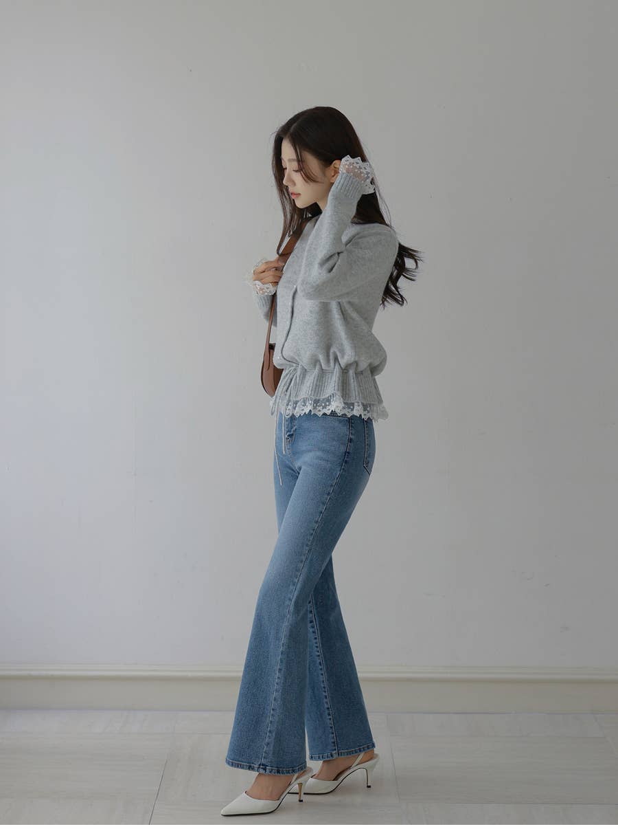 KY CREATION PARIS - Wholesale Cardigan - Women's - Knit cardigan with lace and pearl buttons3