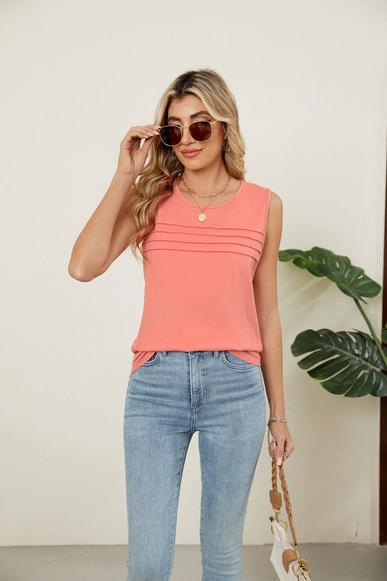 Lovesoft - Venta al por mayor Camiseta sin mangas - Mujer - Camiseta sin mangas de cuello redondo de ajuste holgado y color sólido3