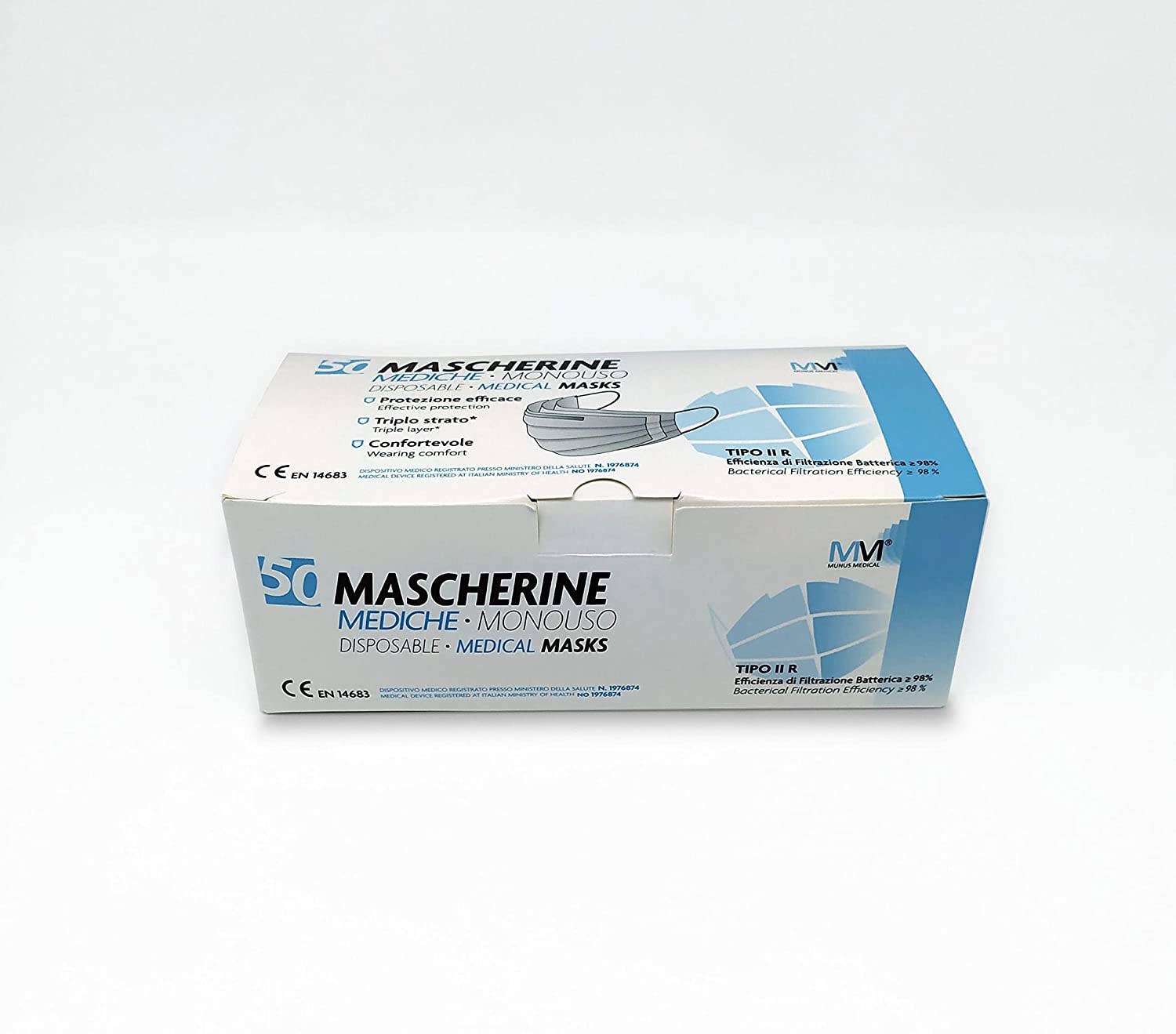 Munus Medical - Wholesale Protective Face Mask/Shield - ADULT SURGICAL MASK MM-005-50 - 1 BAG OF 502