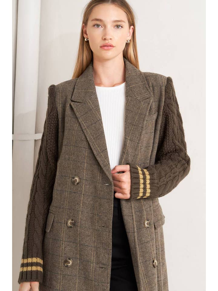 Brown A woven midi coat - FJ1215 for wholesale on Faire4