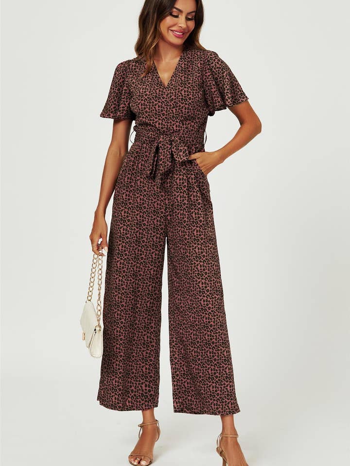 Tuta avvolgente con stampa leopardata color ruggine per la vendita all'ingrosso da parte di FS Collection