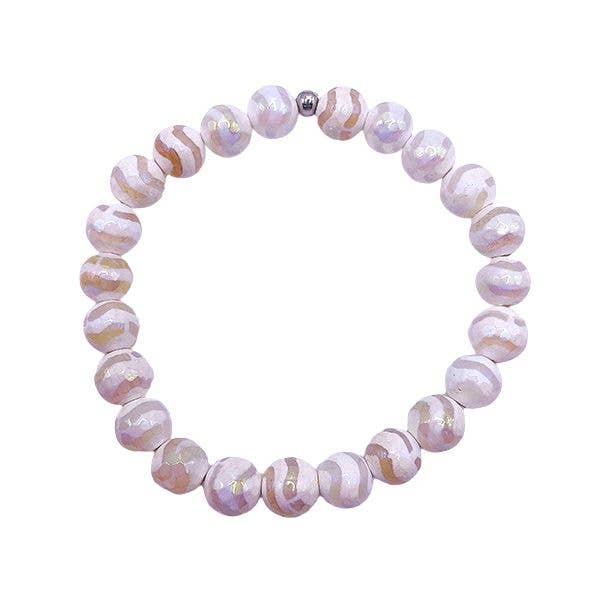 Protection & Balance - White Wave Tibetan Agate Faceted 8mm Beaded Bracelet for wholesale by Featherly