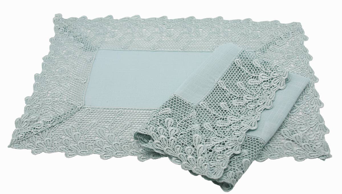 Xia Home Fashions & Manor Luxe – wholesale Placemat – 14" x 20" Garden Trellece Lace Trim Placemats - Set of 42