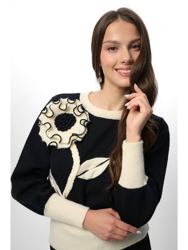 SAACHI - Wholesale Knit Sweater - Women's - Ruffled Bloom Pullover Sweater0