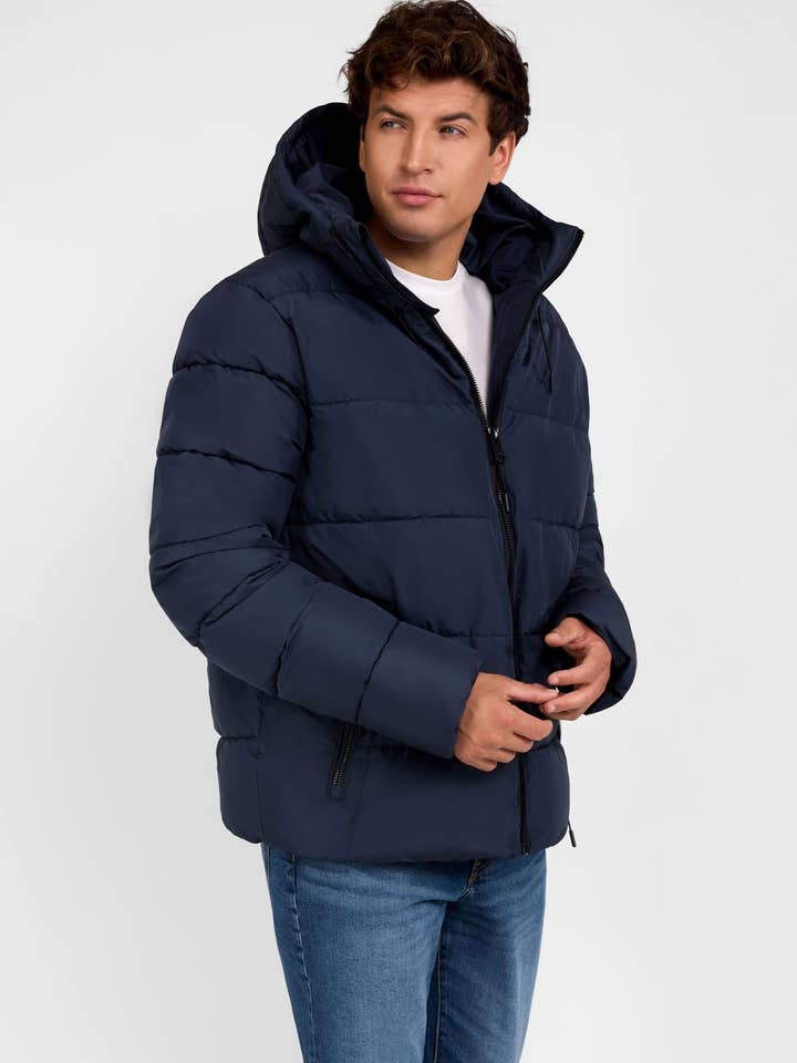 Men jacket with fleece lining zippered pockets navy for wholesale by Minoti sp. z o.o.