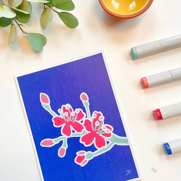 Pop Art di Fiori di Ciliegio | Stampa su Cartoncino Riciclato per la vendita all'ingrosso da parte di D. Prince Designs