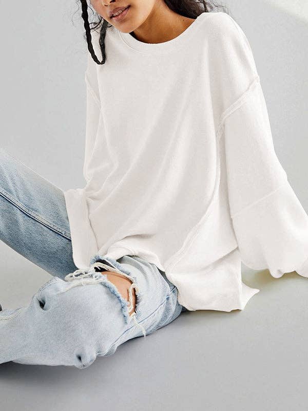 StyleGalX - Wholesale Sweatshirt – Women's - Long Sleeves Loose Fringed Solid Color Split-Joint Split-Side Round-Neck Sweatershirt10