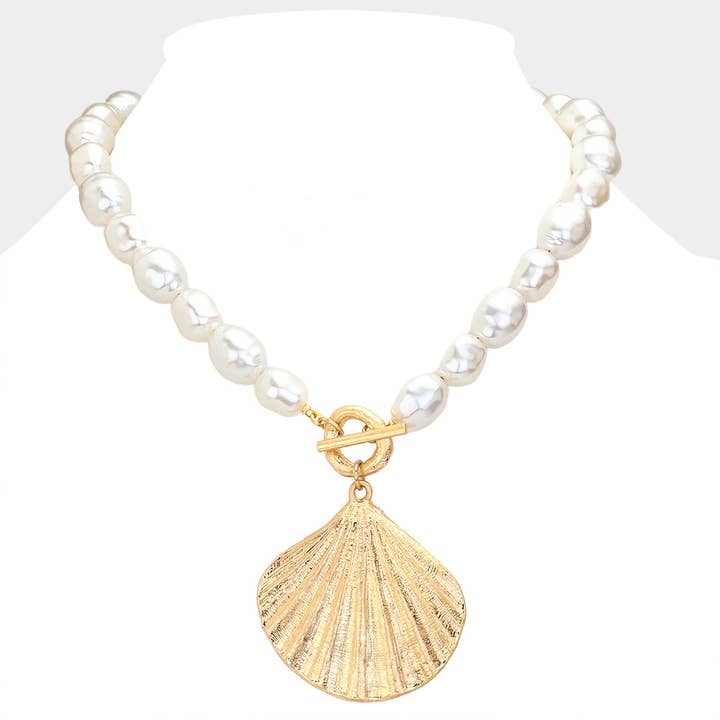 Collana con ciondolo a conchiglia in metallo e perla con chiusura a barretta per la vendita all'ingrosso da parte di Sensibling Corp.