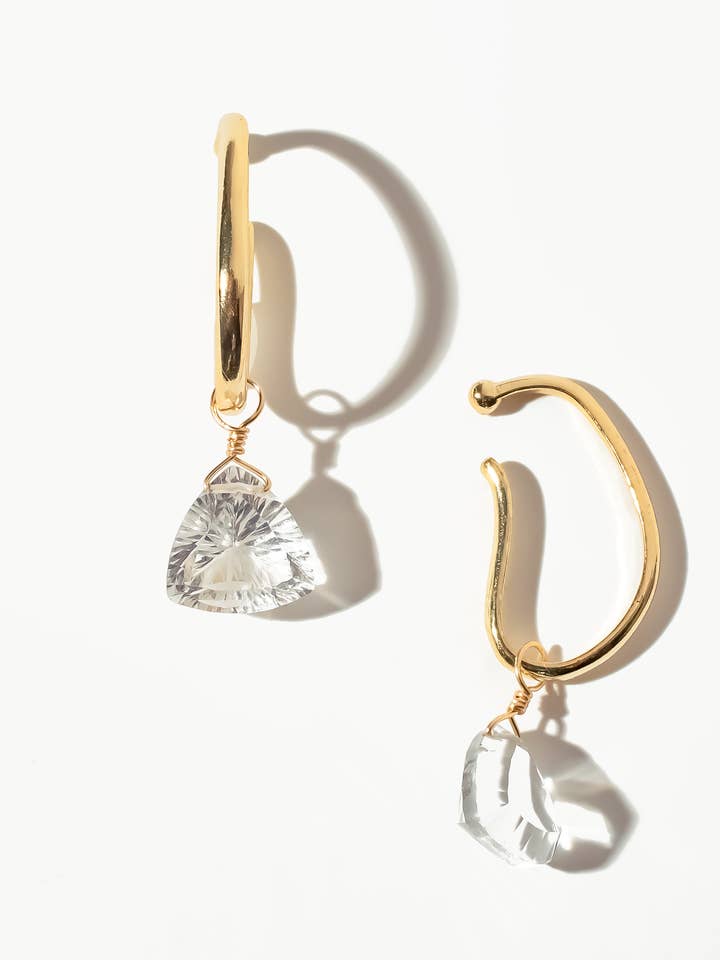 Rock Crystal Trillion Cut 14K Gold Ear Cuffs for wholesale by Iggi